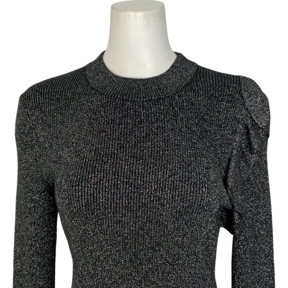Ted Baker Addale Sweater Ted/4 US/L Silver Metallic Black Ribbed Knit Ruffle - Picture 6 of 12